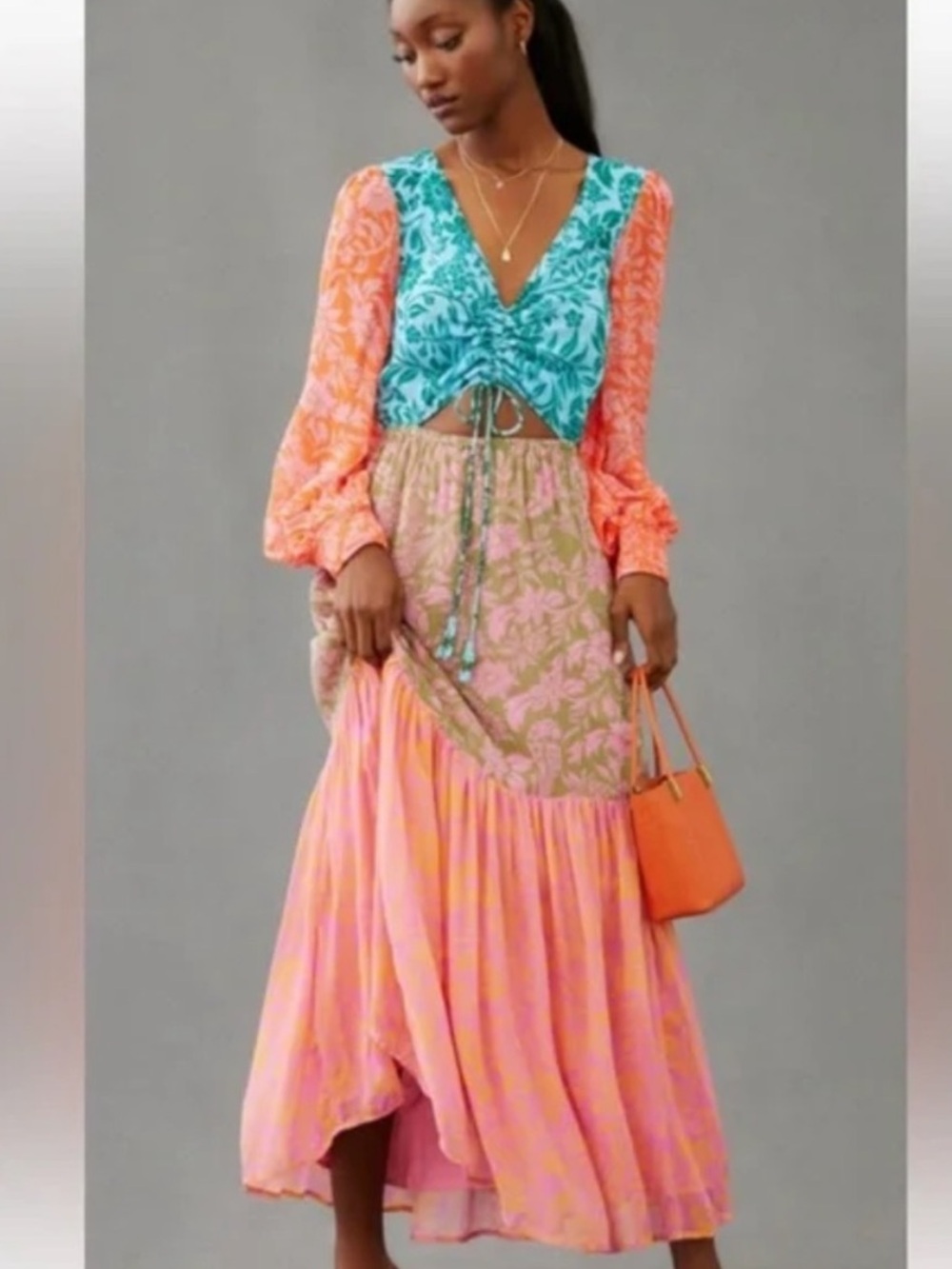 Farm Rio Colorblock Printed Maxi Dress size medium